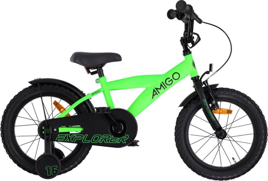 Amigo Explorer Jongensfiets -16 Inch 23 cm Kinderfiets voor Jongens Terugtraprem Groen Zwart
