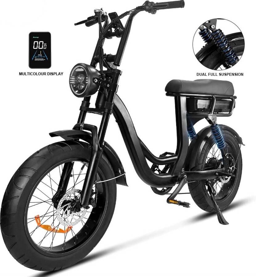 Comfort Inz EB8 Fatbike E Bike Elektrische Fiets 250W 17.5 Ah Hydraulische Rem -Inc. Alarm en kettingslot Zwart