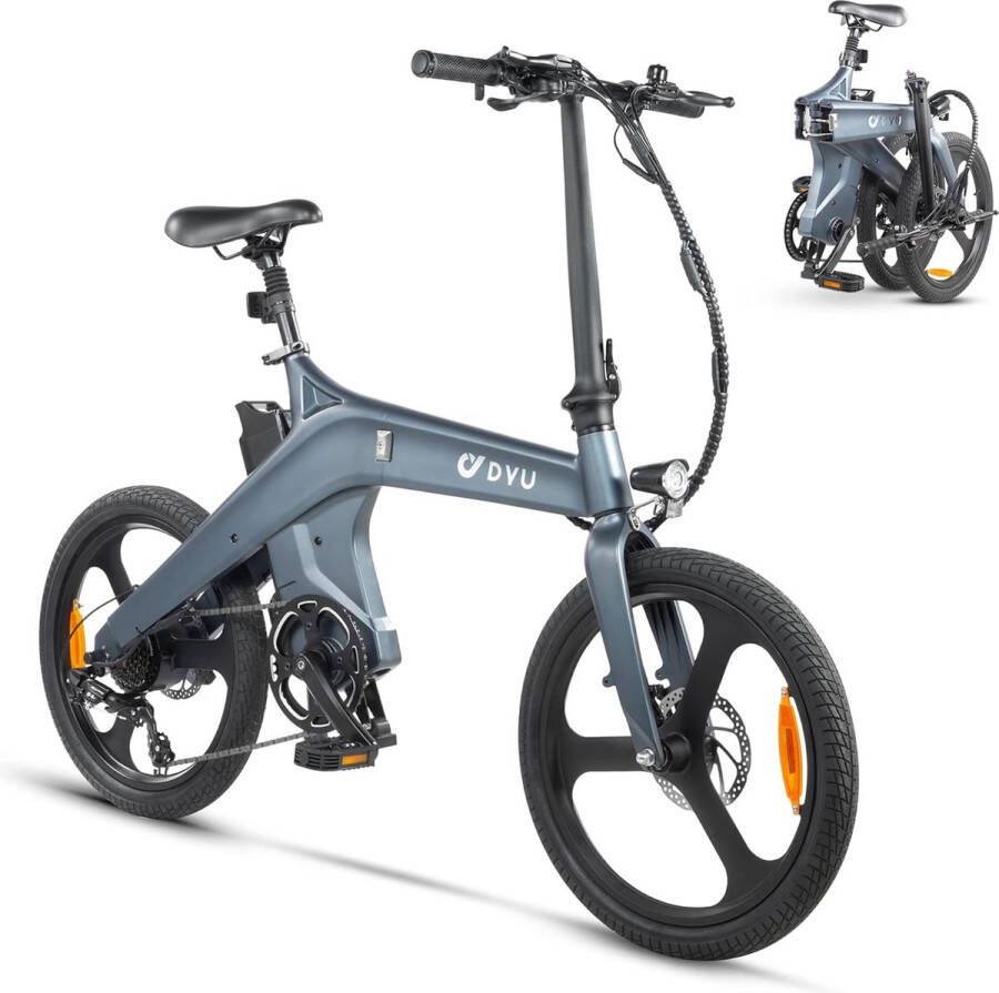 DYU elektrische fiets 20 inch stads-e-bike slimme e-bike met trapondersteuning 36 V 10 Ah accu centrale koppelsensor 3 rijmodi Shimano 7 versnellingen verwijderbare accu nachtverlichting
