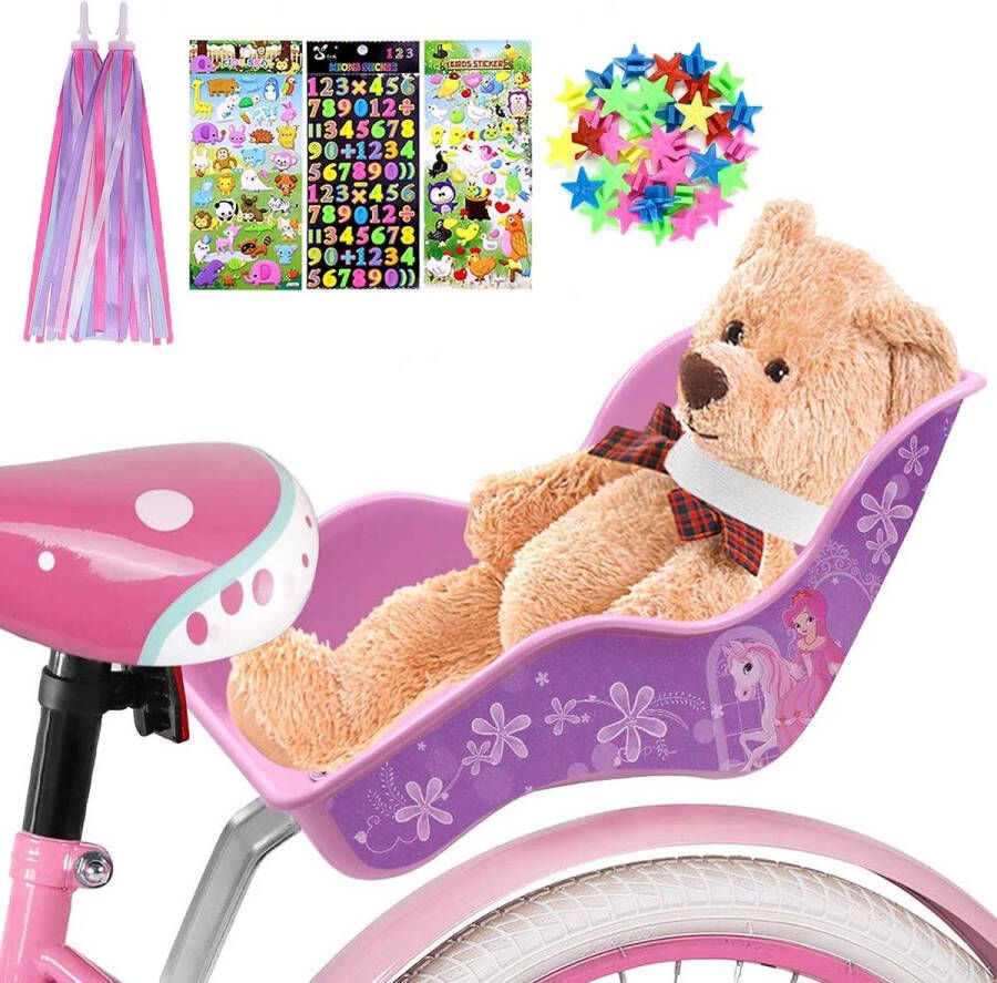 Poppen fietsstoel poppenstoel voor kinderfiets met spaakclip sterren stickers streamer stuur banden voor doe-het-zelf fietszadelpoppen meisjes cadeauset voor kinderen