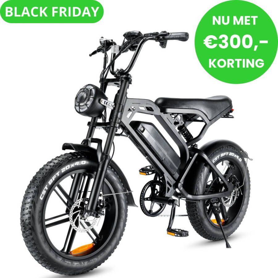 Funstar Fatbike OUXI V20 PRO [Nieuwste 2024 Model] E bike Hydraulische Rem Bluetooth Met Achterzitje Zwart Elektrische Fatbike E-Fatbike 7 versnellingen