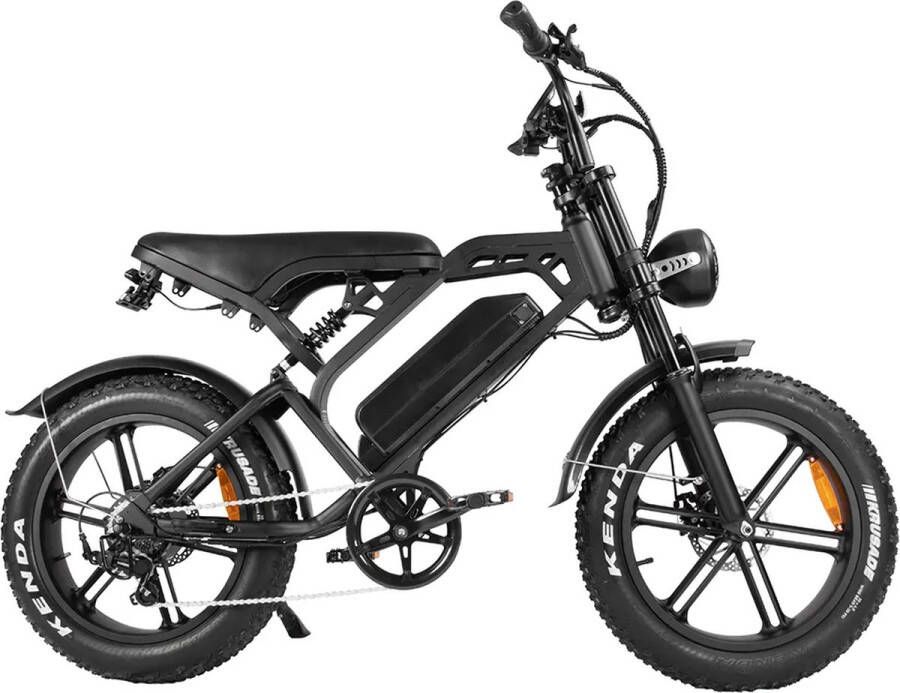 Kick&Move V20 2024 model Hydraulische remmen Zwart Elektrische Fatbike Fatbikes E-Bike 25 km u 250W 7 Versnellingen Compleet met kettingslot + telefoonhouder + voetsteunen achter