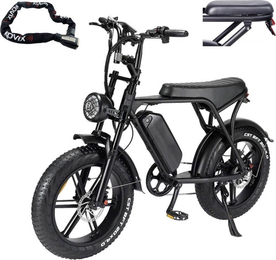 Ninryde V8 PRO Hydraulische remmen model Fatbike Elektrische Fiets E Bike 250W 15Ah Zwart Incl. Alarmslot Bagagerek